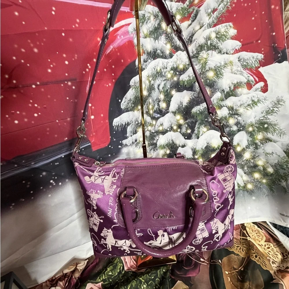 Coach Ashley Purple Horse & Carriage Satchel Purse Bag - Picture 5 of 14
